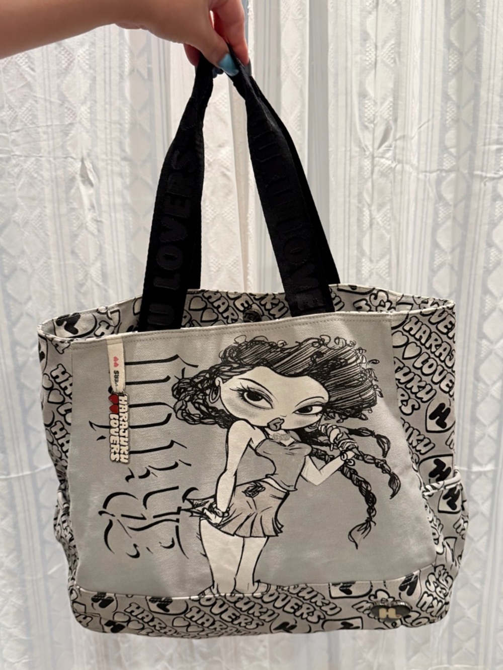 RARE Y2K Vtg HARAJUKU LOVERS Tote Bag Large Black/Gray Canvas Tote Gwen Stefani